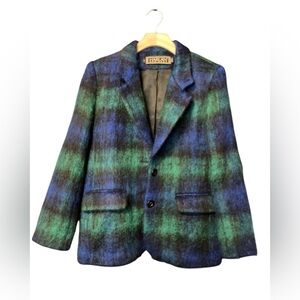 Vintage Harlan New York Blue Green Black Watch Plaid Mohair Style Blazer 6 EUC